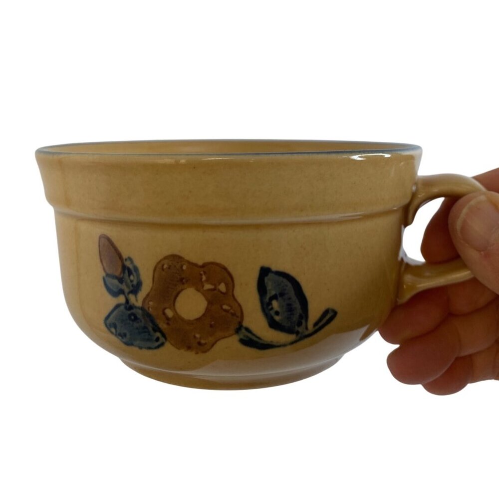 Pfaltzgraff Vintage Folk Art Quilt Earth Tan Coffee Soup Cup With Floral Graphic